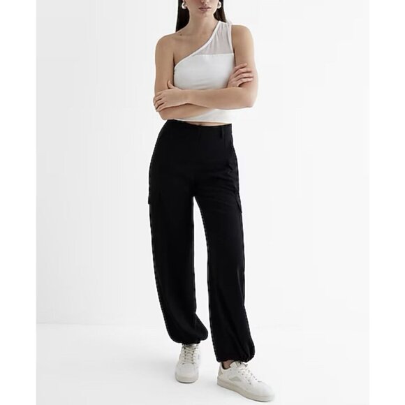 Express Womens Body Contour Stretch One Shoulder Mesh Cropped Tank White Size XS - Picture 4 of 16